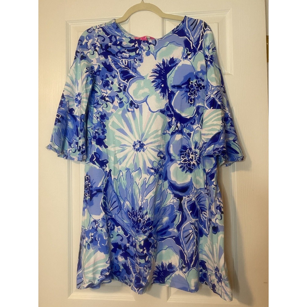 Lilly Pulitzer Dress Catch And Keep Blue Floral Size Medium Bell sleeves